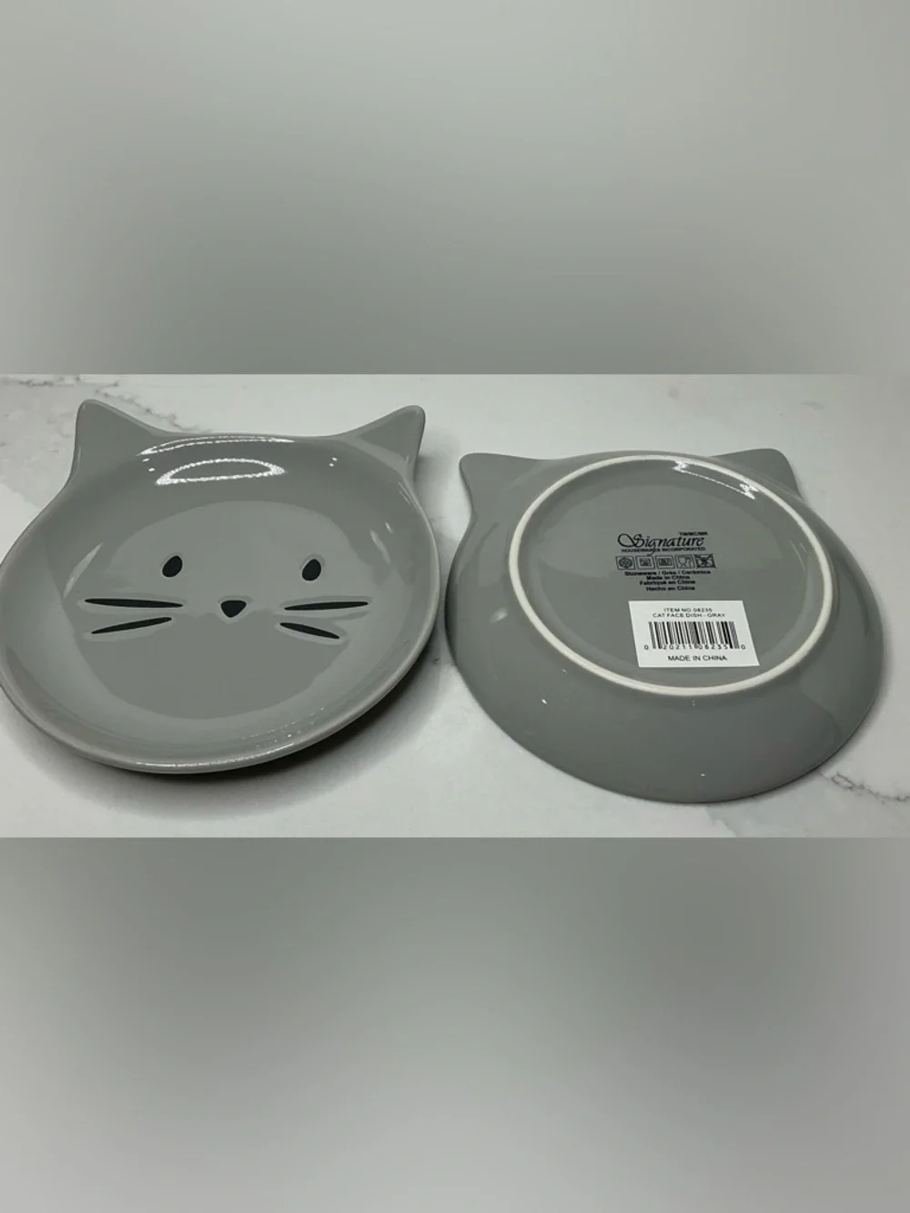 2 Signature Ceramic Bowl Cat Face Shaped Trinket Dish Gray New